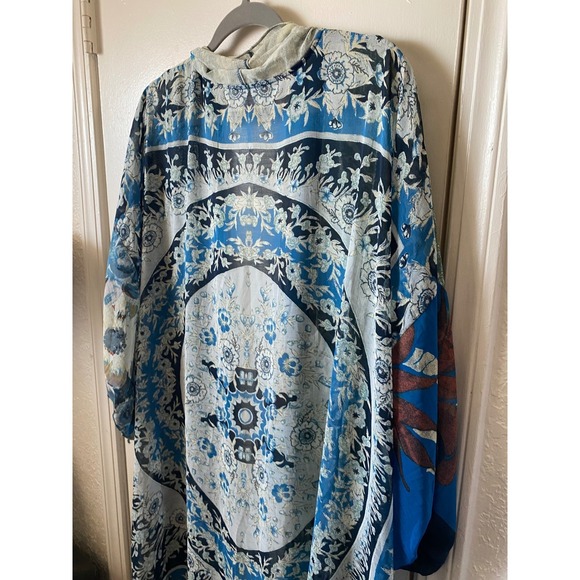 Free People I Kimono Duster Open Front One Size Sheer Silk Blue Boho Intimates - Picture 12 of 12